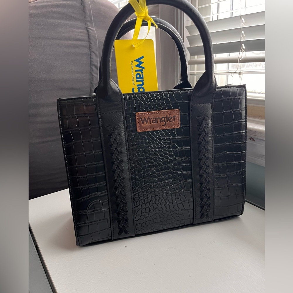Wrangler Tote Bag Medium Snakeskin Alligator Print Black Leather